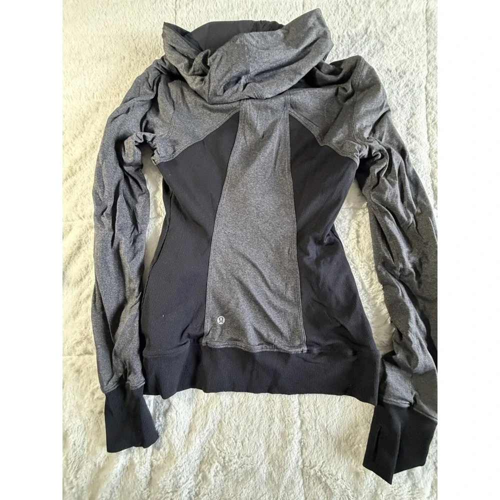 Lululemon‎ Dance Studio Jacket Womens 4 Black Hooded Full Zip Thumbholes